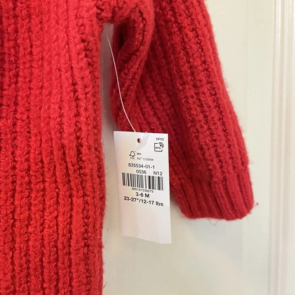 Old Navy Red Merry Embroidered Christmas Sweater Baby Girls Size 3-6 Months NWT